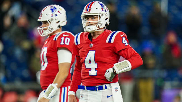 New England Patriots Bailey Zappe (4) and Mac Jones (10)